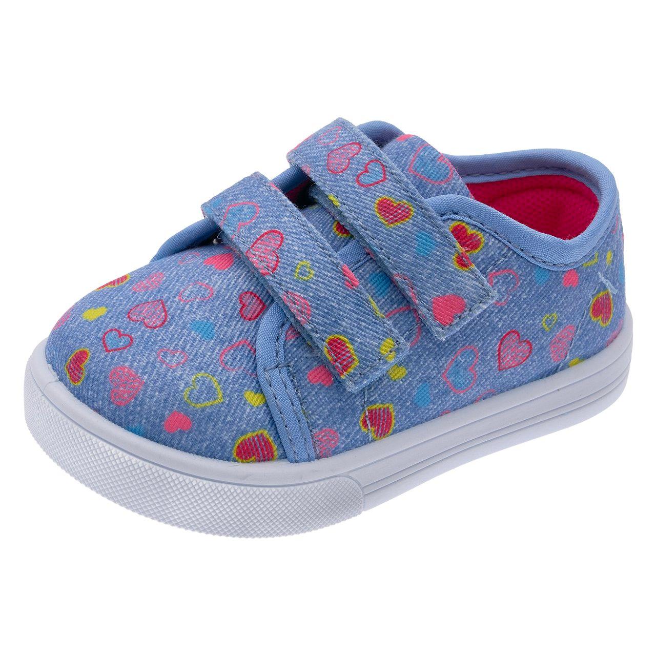 Sneakers primi passi unisex Chicco Goblin in tessuto stampato blu con doppio strappo e suola flessibile, ideali per la primavera/estate. | Chicco