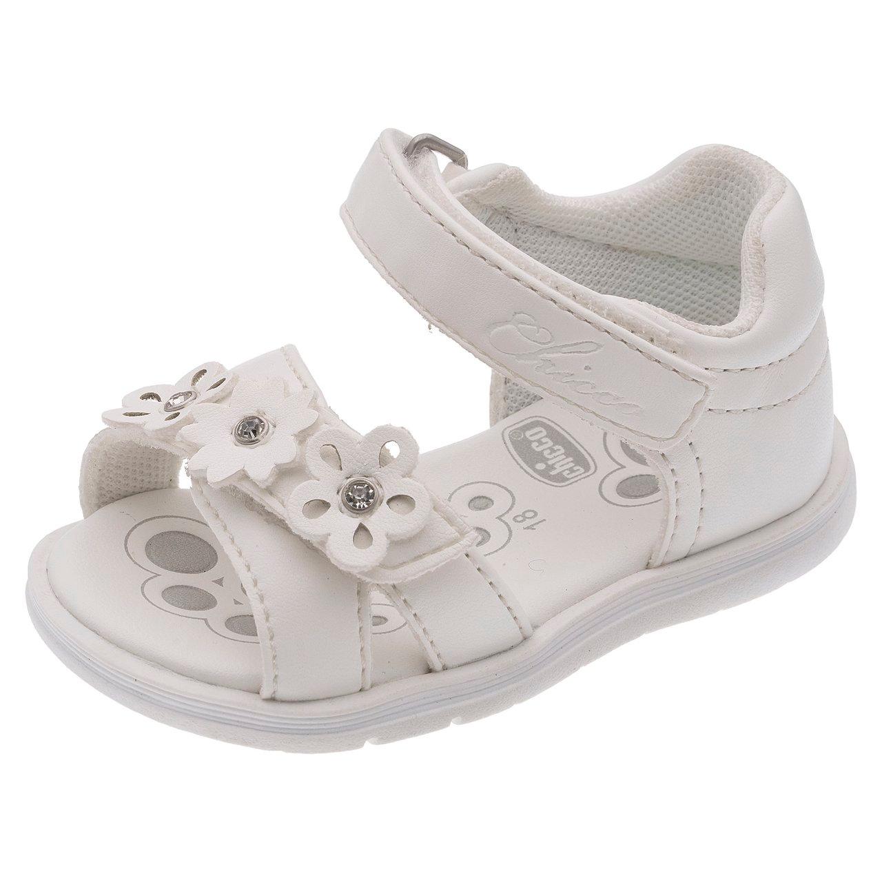 Sandalo primi passi da bambina Chicco bianco glitter con doppio strappo Flex-zone e sottopiede Impronta Chicco per il comfort e lo sviluppo del piede. | Chicco