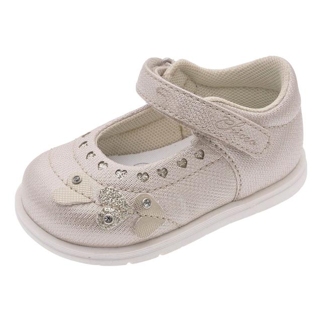 Ballerina bambina color oro laminato platino con dettagli di cuori e strass, chiusura a strappo e suola flessibile. | Chicco