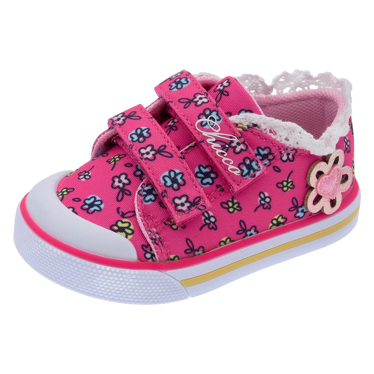 Sneakers primi passi fucsia con stampa floreale e fiore 3D per bambina Giusy Chicco, suola Flex-zone e sottopiede Impronta Chicco. | Chicco