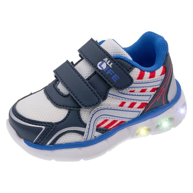 Sneakers unisex Chicco Closit blu con dettagli bianchi e rossi, inserti in tessuto tecnico e luci LED multicolor nella suola ultraleggera. | Chicco
