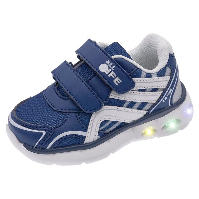 Sneakers unisex Chicco Closit blu con dettagli bianchi e rossi, inserti in tessuto tecnico e luci LED multicolor nella suola ultraleggera. | Chicco