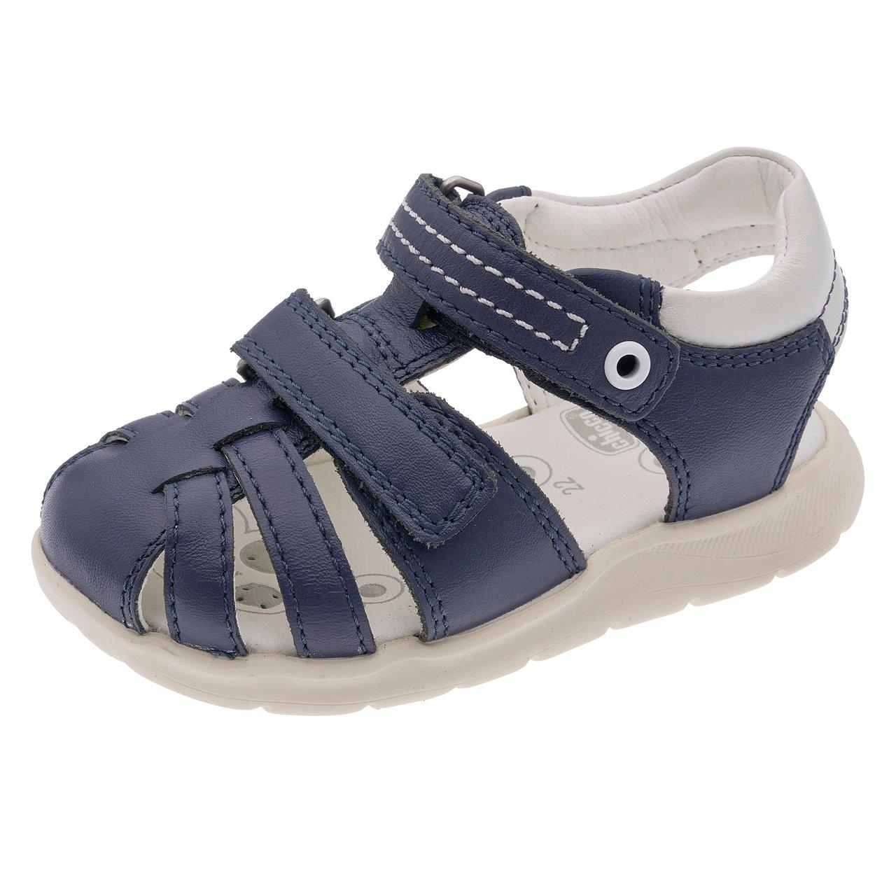 Sandalo Cabir Chicco per bambino in pelle blu a punta chiusa, con doppia chiusura in velcro regolabile e suola flessibile Flex-zone. | Chicco