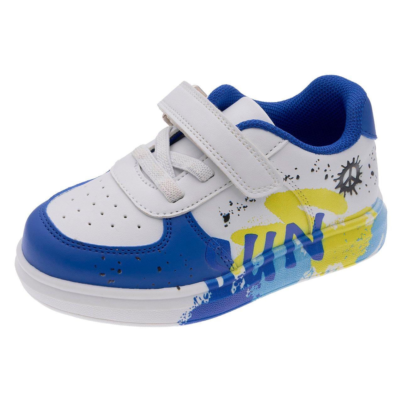 Sneakers unisex Chicco Cramb per bambino, stile skater con stampa laterale su tomaia e suola, colore bianco, chiusura con strappo e lacci elastici. | Chicco