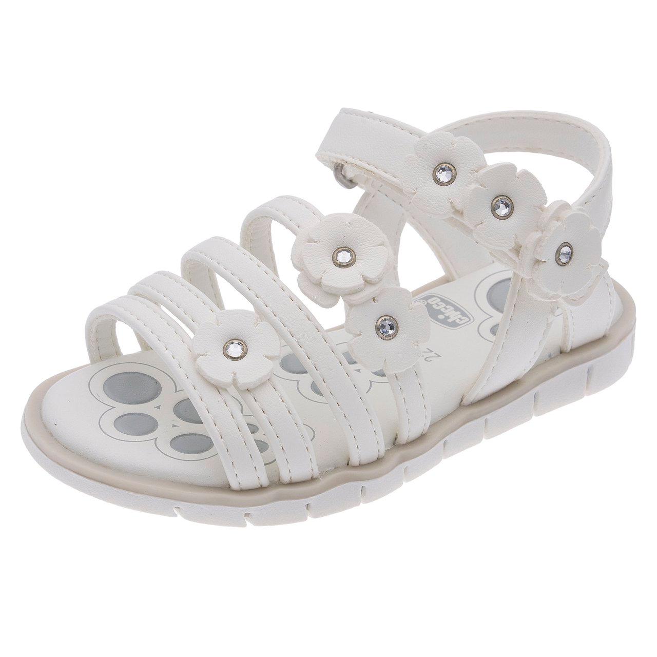 Sandalo bambina Chicco Cully bianco con multi fasce e applicazioni floreali, chiusura a strappo e suola flessibile. | Chicco