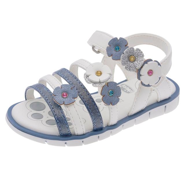 Sandalo bambina Chicco Cully bianco con multi fasce e applicazioni floreali, chiusura a strappo e suola flessibile. | Chicco