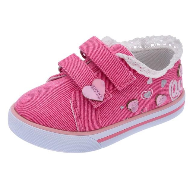 Sneakers bambina Cajal fucsia glitterate con applicazioni a cuore e bordo in pizzo, chiusura a doppio strappo Flex-zone e suola flessibile. | Chicco