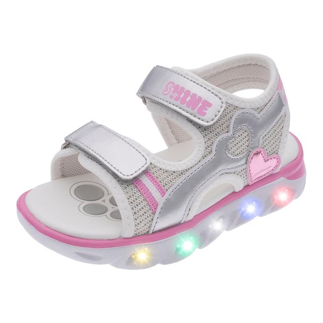 Sandalo da bambina Chicco Clelia argento con luci LED multicolore integrate, decorazione a cuore e doppio strappo regolabile. | Chicco