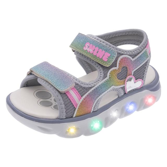 Sandalo da bambina Chicco Clelia argento con luci LED multicolore integrate, decorazione a cuore e doppio strappo regolabile. | Chicco