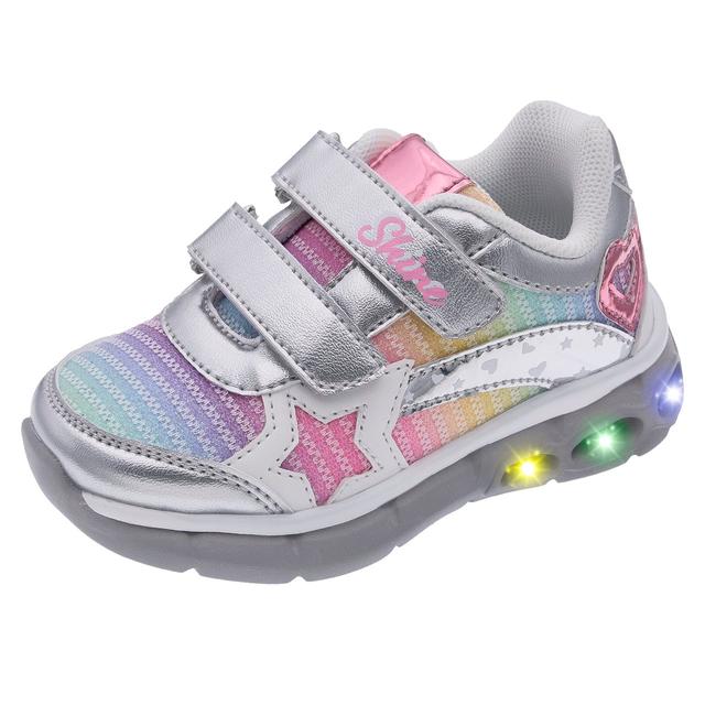 Sneakers bambina Chicco crema con inserti glitter multicolor e stella LED luminosa sulla suola flessibile. | Chicco