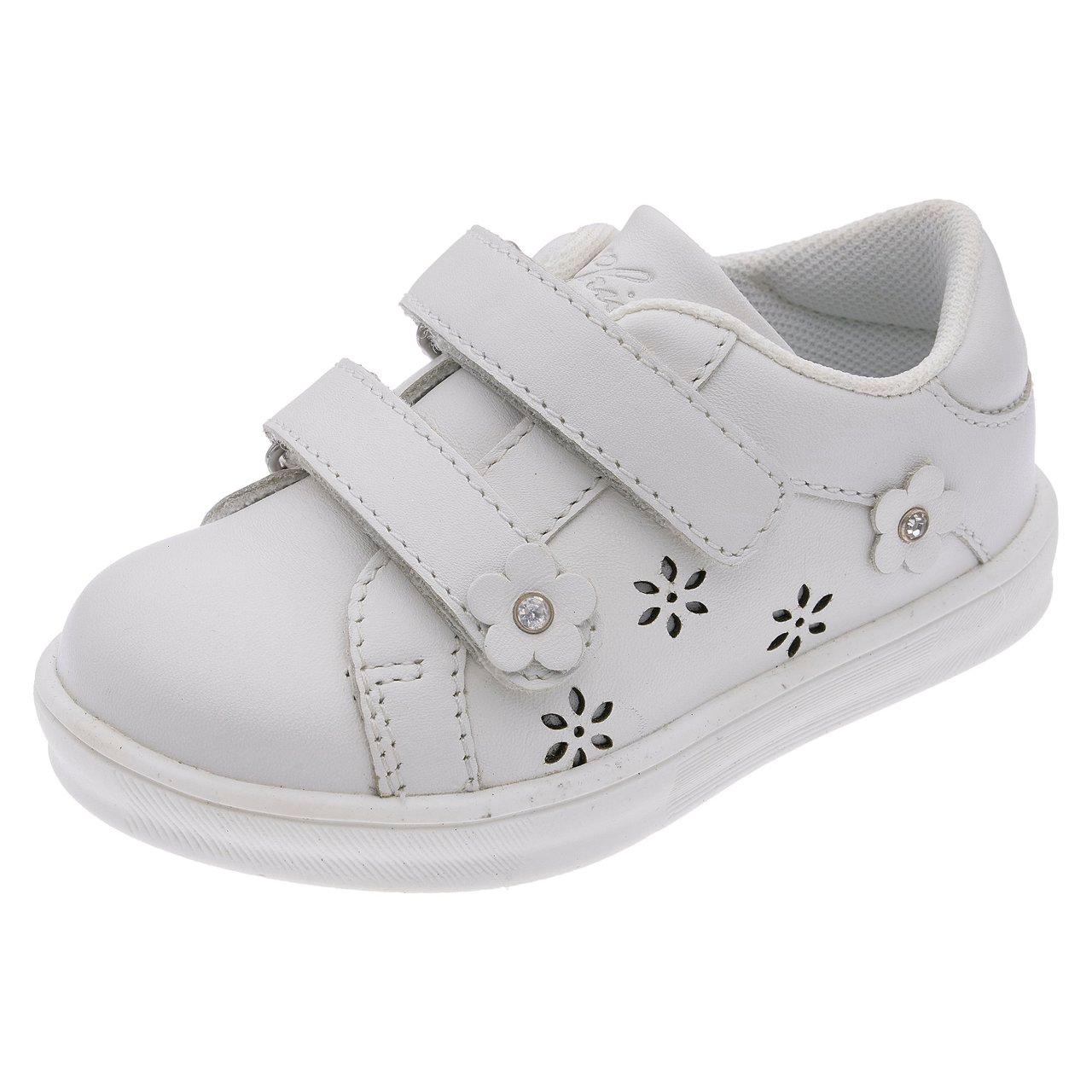 Sneakers Cumba Chicco bianche per bambina con decorazione floreale, chiusura a doppio strappo Flex-zone e suola flessibile per il movimento naturale del piede. | Chicco