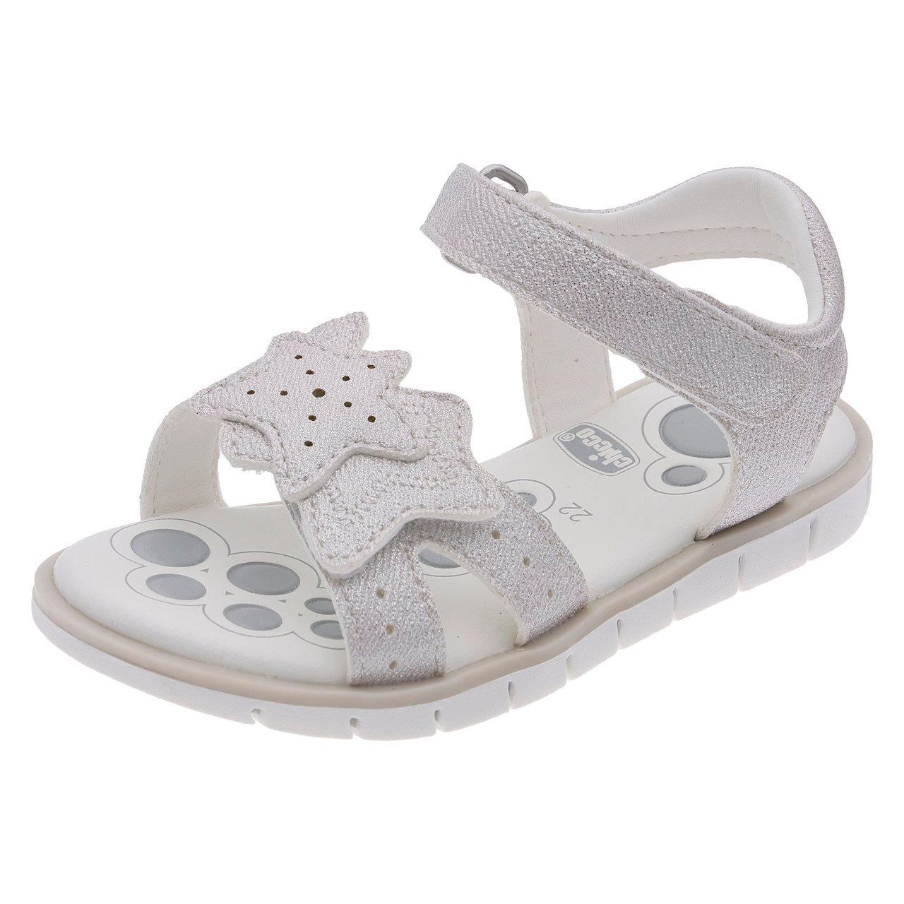 Sandalo bambina Chicco Ceryl laminato bianco con doppio strappo Flex-zone e sottopiede Impronta Chicco per flessibilità naturale. | Chicco