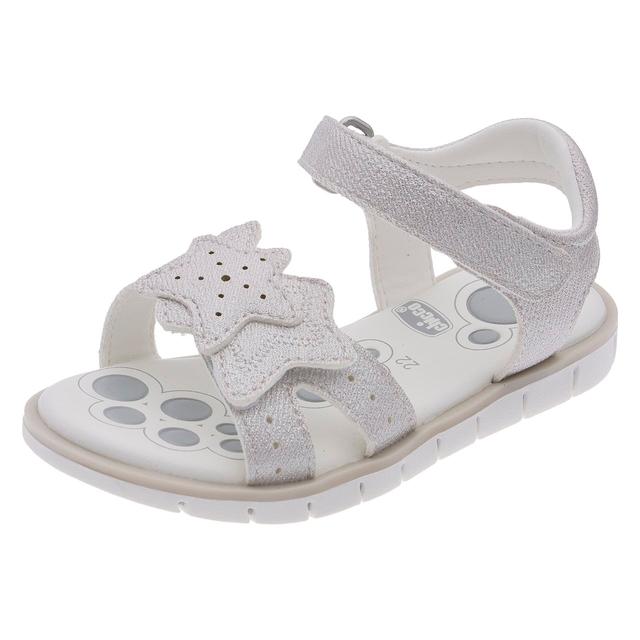 Sandalo bambina Chicco Ceryl laminato bianco con doppio strappo Flex-zone e sottopiede Impronta Chicco per flessibilità naturale. | Chicco