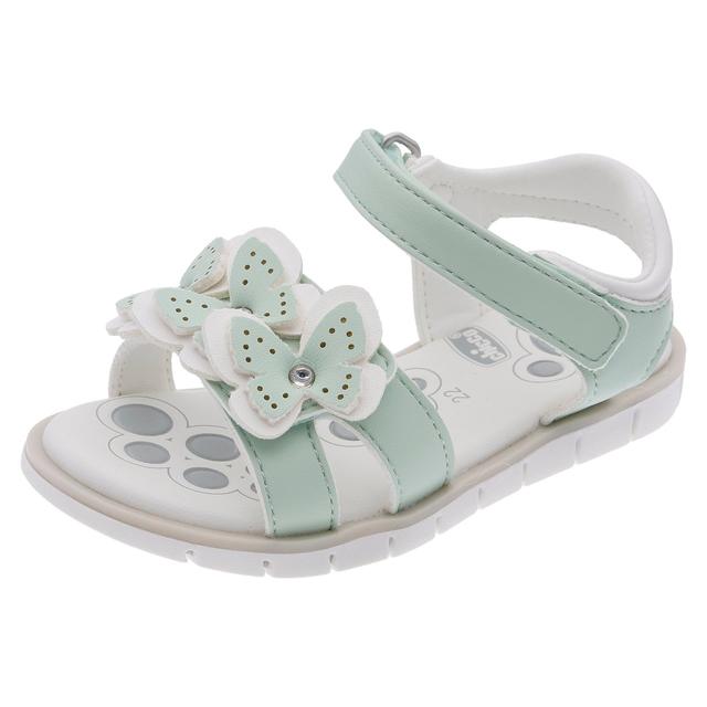 Sandalo da bambina verde acqua Chicco con applicazioni di farfalle e strass, caratterizzato da doppio strappo regolabile e sottopiede "Impronta Chicco". | Chicco