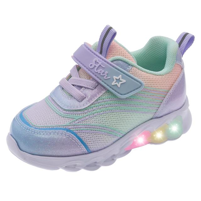 Sneakers bambina Chicco Clary multicolore pastello con strappo regolabile, lacci elastici e suola bicolore con LED luminosi. | Chicco