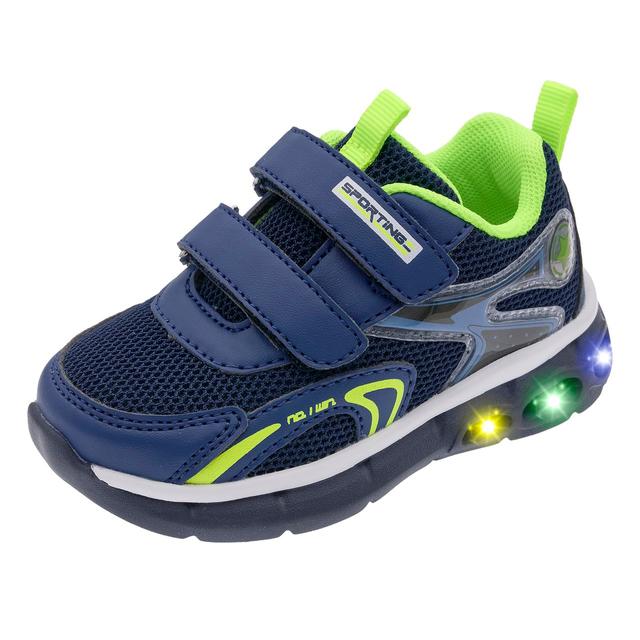 Sneakers Cocis unisex per bambini blu con luci LED multicolore integrate nella suola ultraleggera e chiusura a doppio strappo. | Chicco
