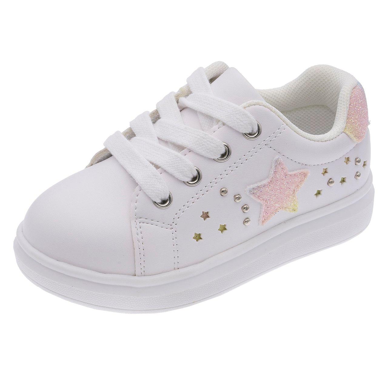 Sneakers bianche Chicco Clizzy per bambina con stelle, glitter e borchie, chiusura a lacci e sottopiede Impronta Chicco. | Chicco