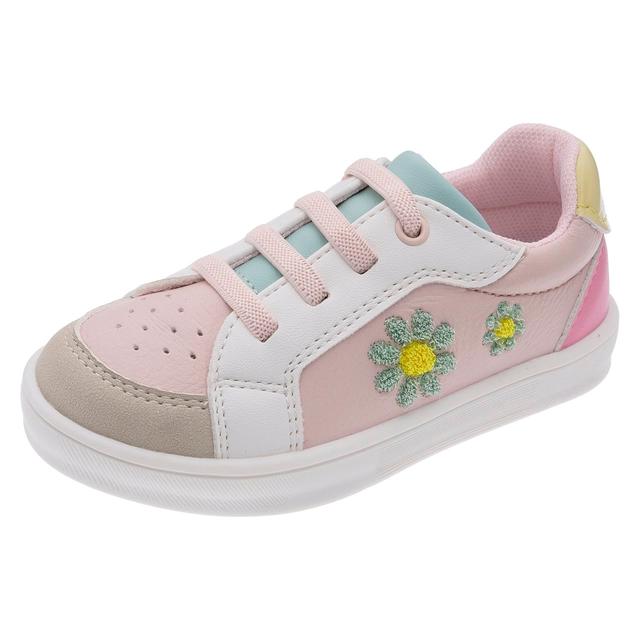 Sneakers bambina Carolin Chicco in tonalità pastello con ricami floreali effetto spugna e lacci elastici, ideali per primavera ed estate. | Chicco