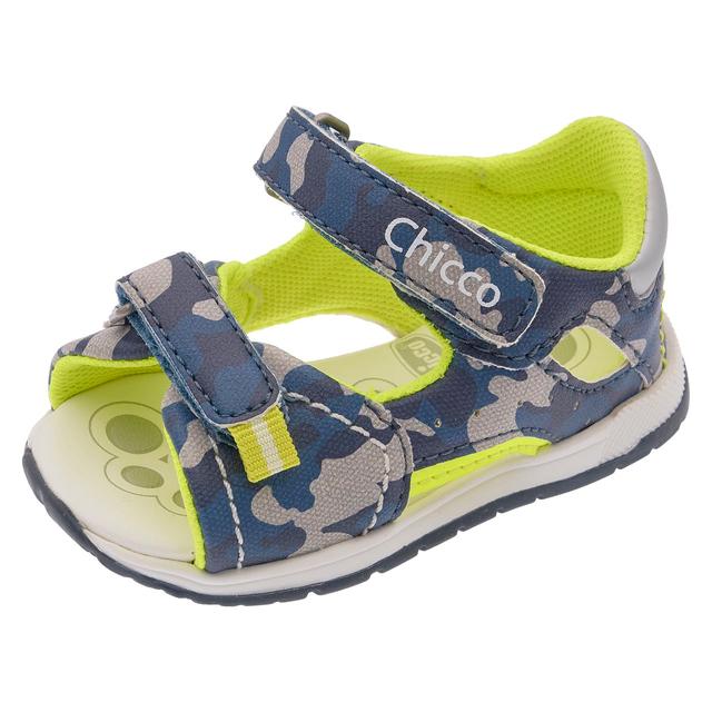 Sandalo bambino Giasper Chicco unisex con punta aperta camouflage e dettagli giallo fluo, suola Flex-zone e sottopiede Impronta Chicco. | Chicco