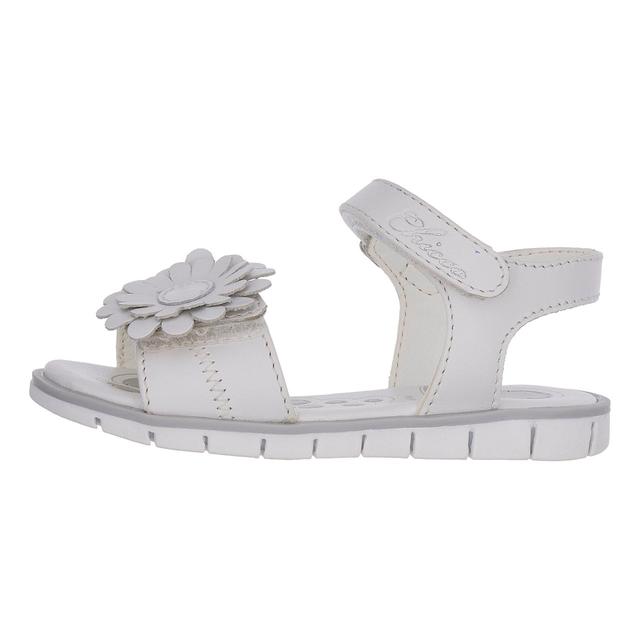 Sandalo da bambina Chicco Cambria rosa in pelle con decorazione floreale e chiusura a doppio strappo, suola Flex-zone e sottopiede Impronta Chicco. | Chicco