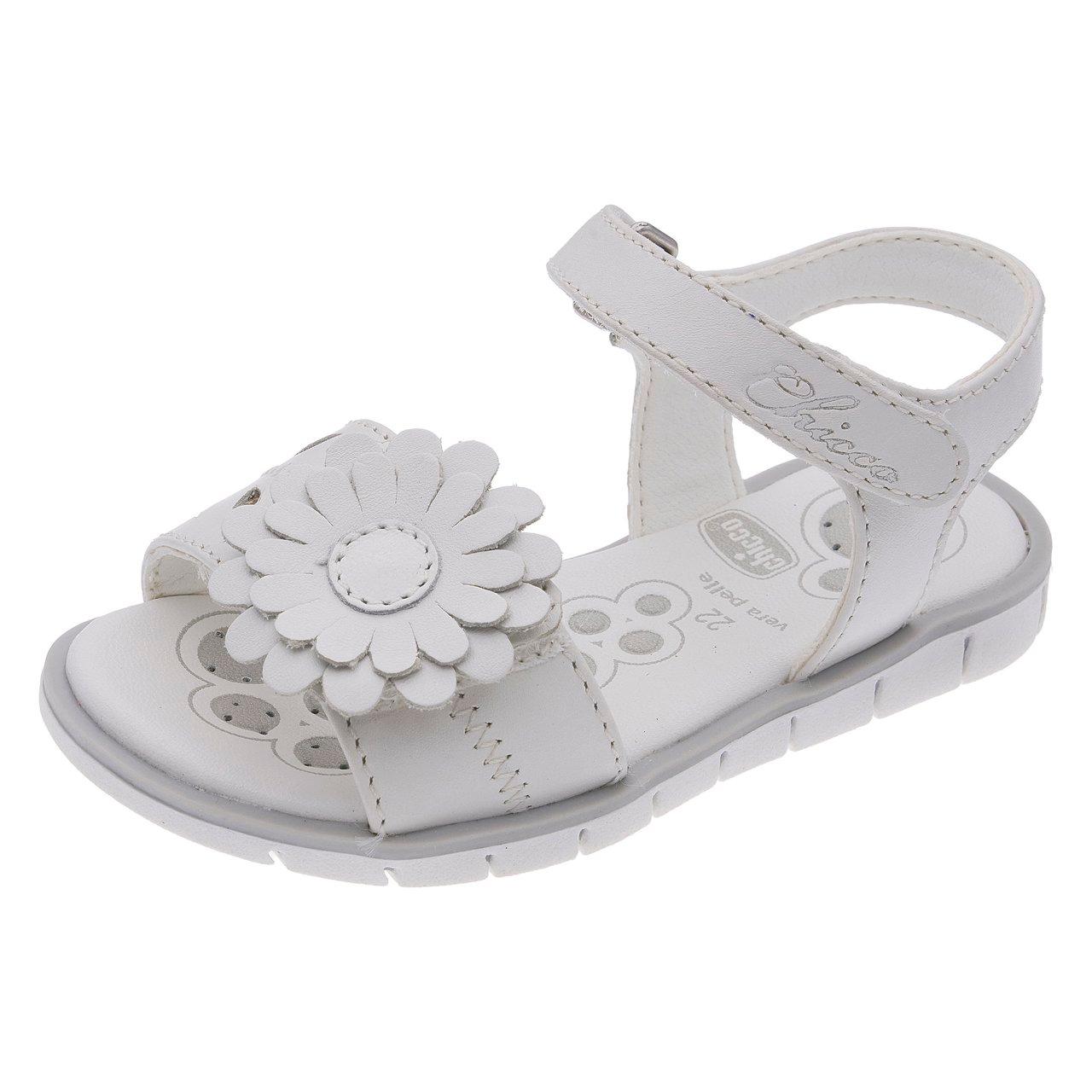 Sandalo da bambina Chicco Cambria rosa in pelle con decorazione floreale e chiusura a doppio strappo, suola Flex-zone e sottopiede Impronta Chicco. | Chicco