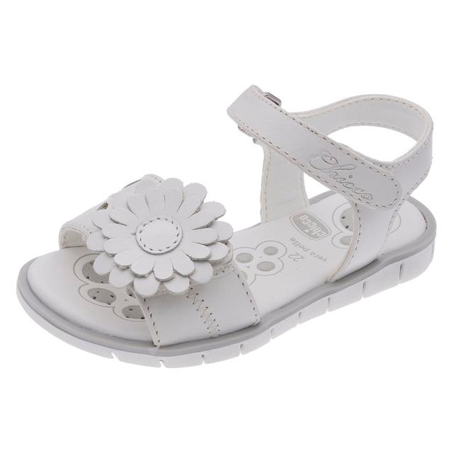 Sandalo da bambina Chicco Cambria rosa in pelle con decorazione floreale e chiusura a doppio strappo, suola Flex-zone e sottopiede Impronta Chicco. | Chicco