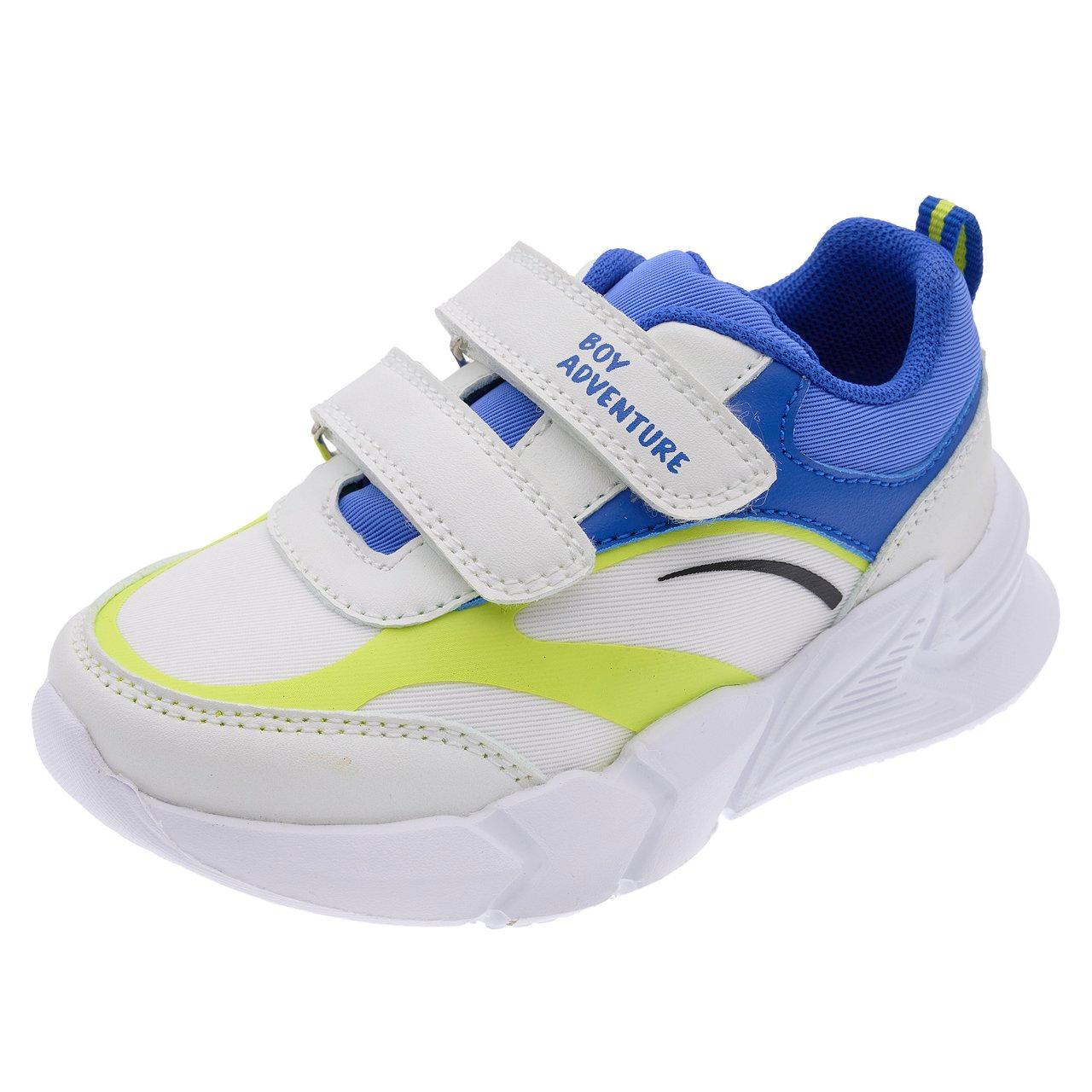 Sneakers unisex per bambini Chicco Cris bianche con dettagli giallo fluo, tomaia in nylon mesh e doppio strappo per una calzata regolabile. | Chicco