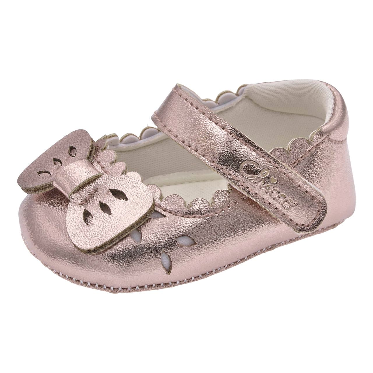 Ballerina bambina Chicco Nuccia gialla in materiale laminato con punta arrotondata, fiocco decorativo e chiusura a strappo, ideale per autunno/inverno. | Chicco