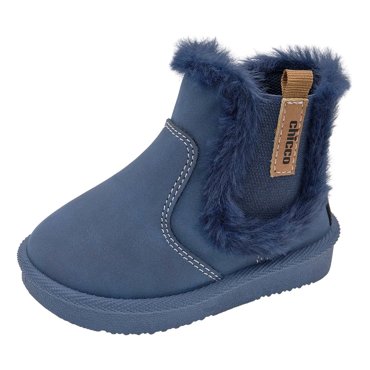 Stivaletto primi passi unisex Chicco Funic blu con bordo in pelliccia sintetica, zip e elastico per una facile vestibilità. | Chicco