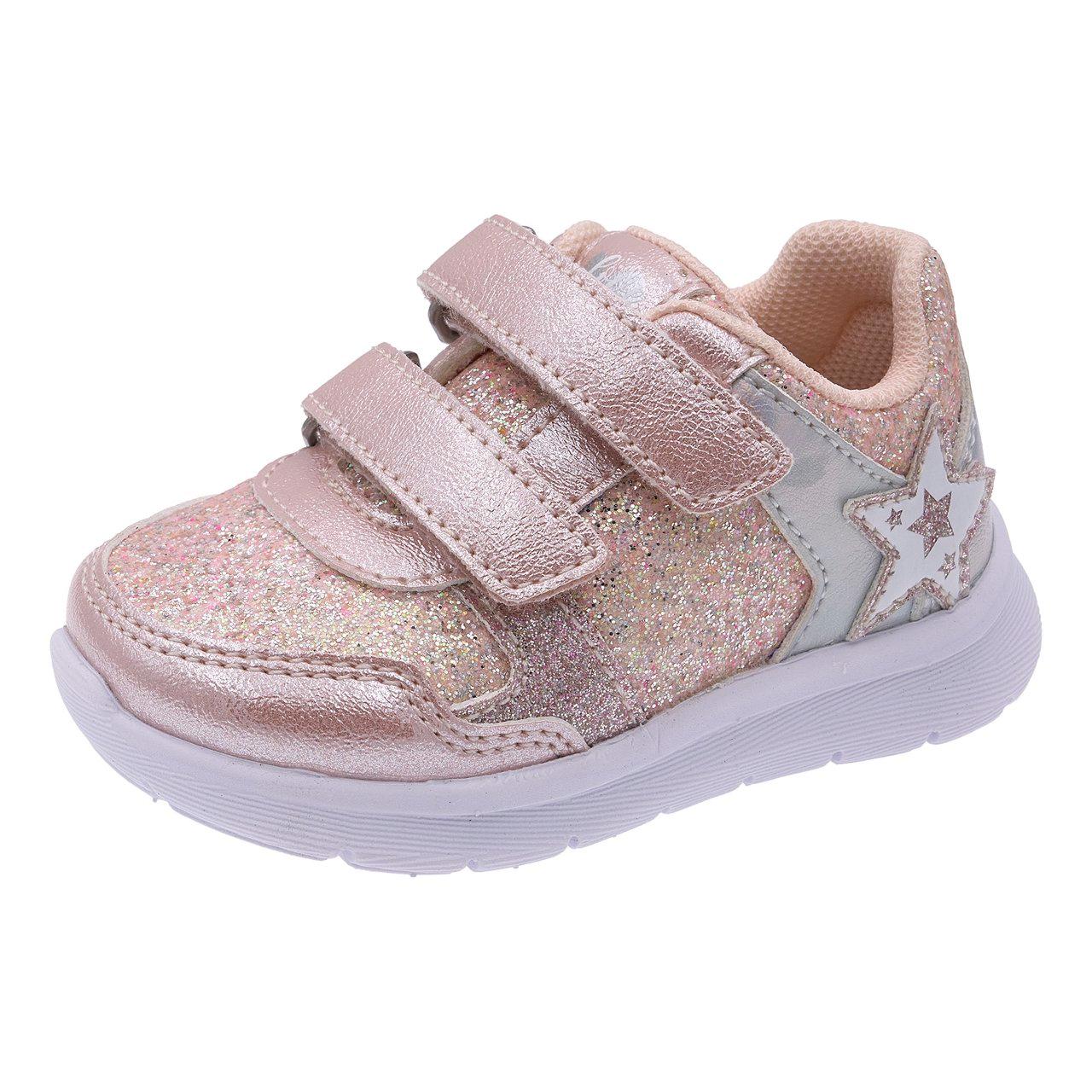 Sneakers primi passi rosa Chicco Gesira per bambina, con glitter, stella laterale e doppio strappo regolabile. | Chicco