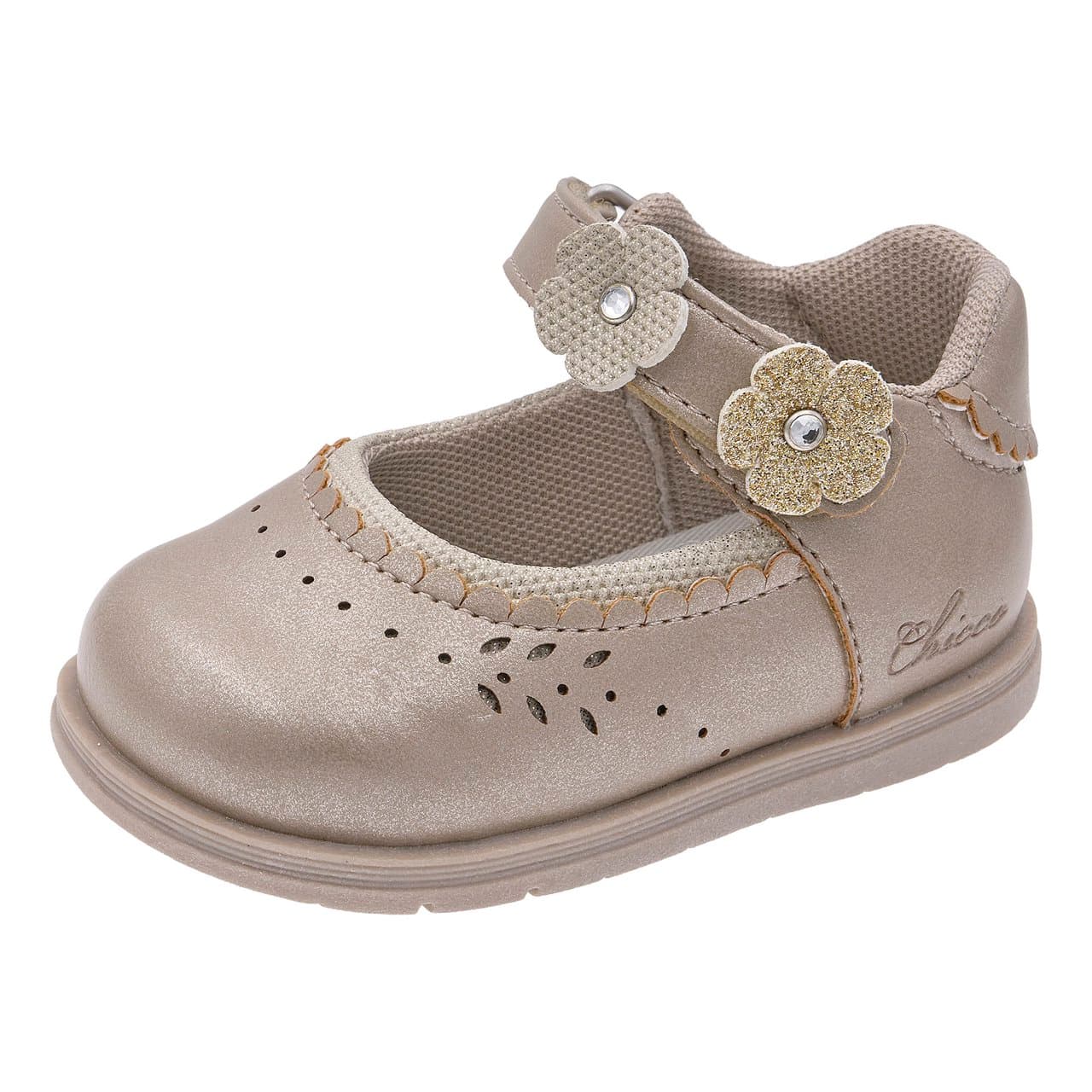 Ballerina bambina Chicco gialla con chiusura a strappo, applicazione di fiori e strass, ideale per i primi passi autunno/inverno. | Chicco