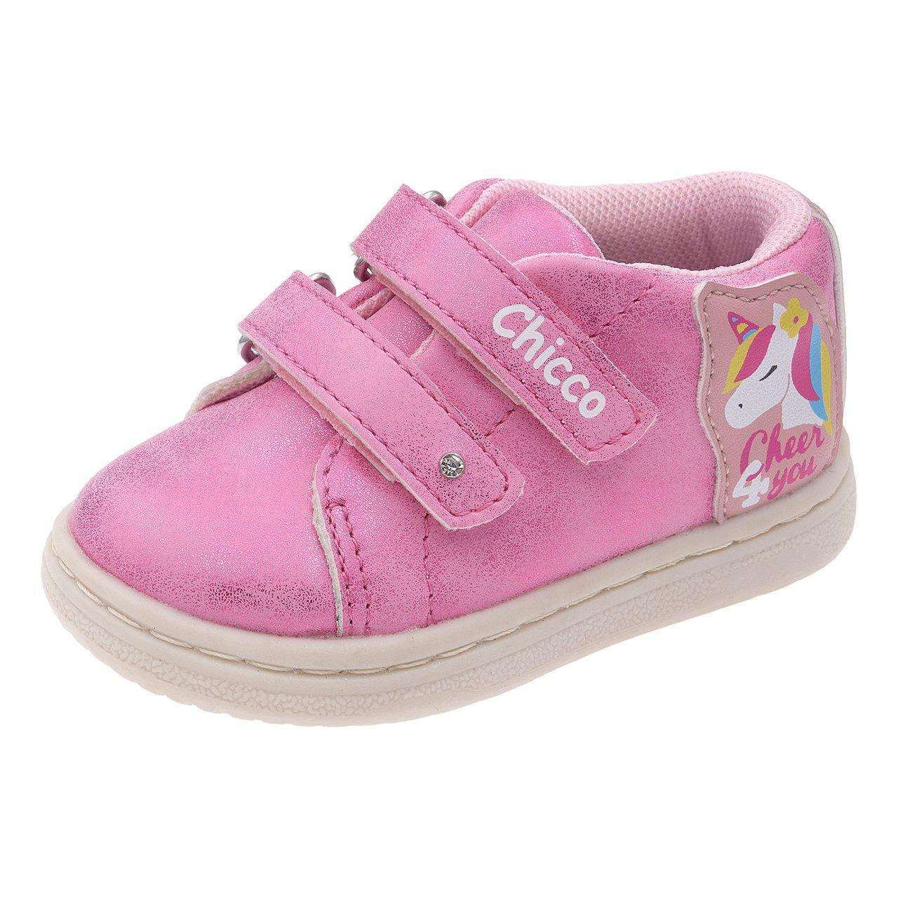 Sneakers primi passi Chicco Giangy rosa laminato per bambina con unicorno laterale, doppio strappo e suola Flex-Zone. | Chicco