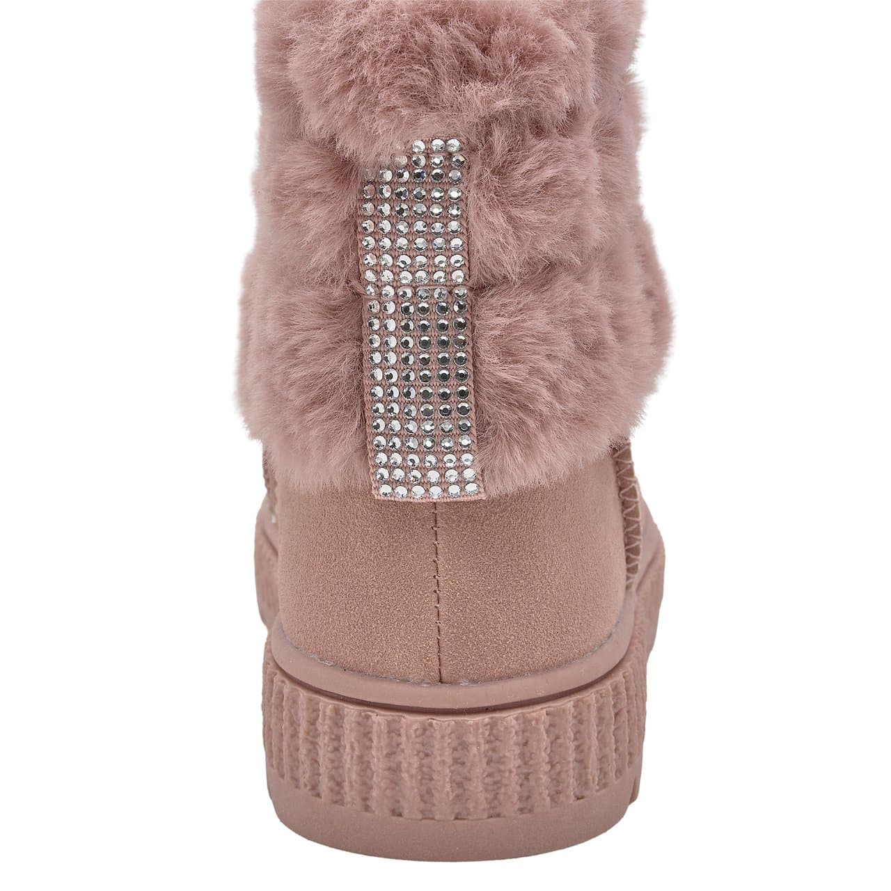 Stivaletto Chicco rosa da bambina con bordo in pelliccia sintetica, zip laterale e dettaglio strass posteriore regolabile. | Chicco