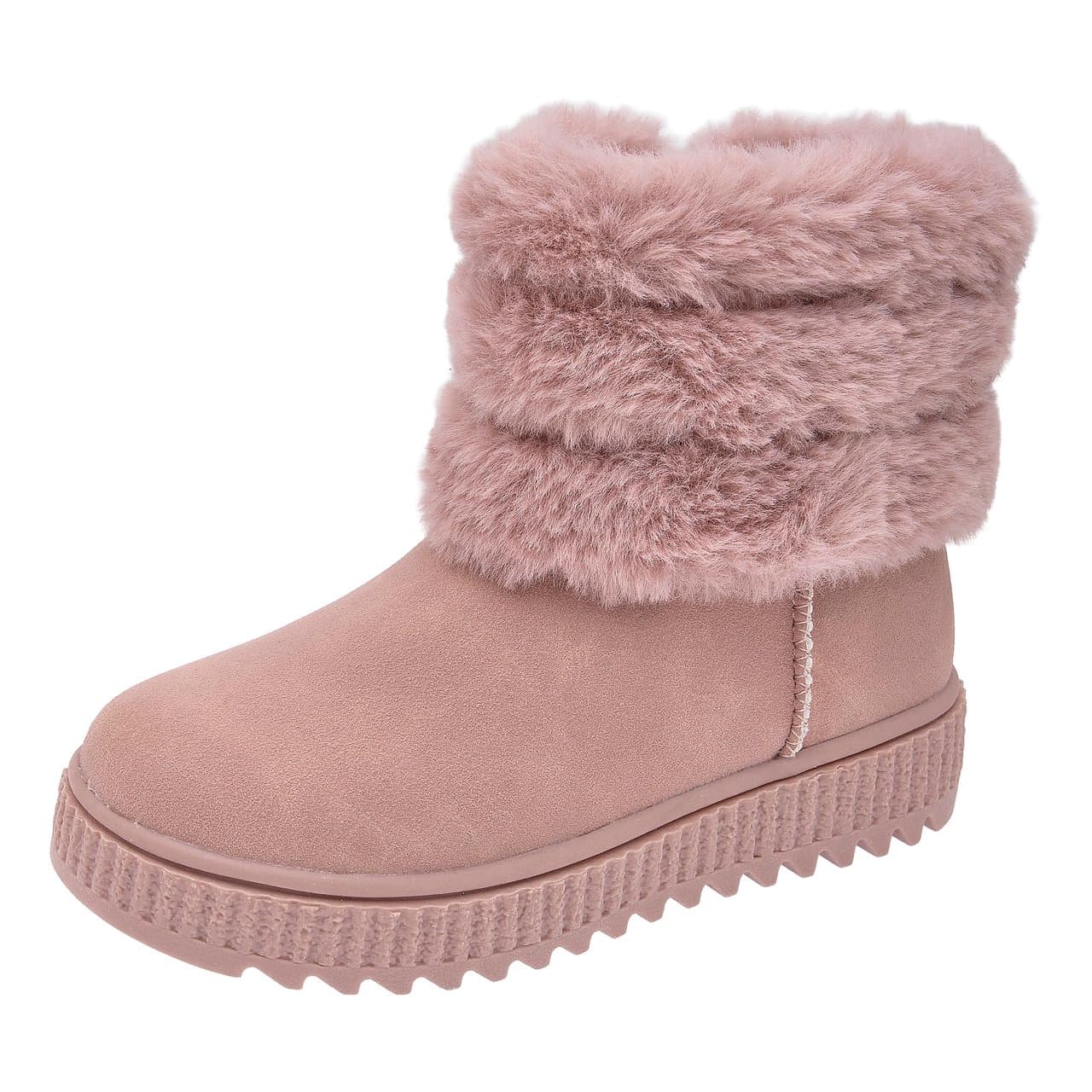 Stivaletto Chicco rosa da bambina con bordo in pelliccia sintetica, zip laterale e dettaglio strass posteriore regolabile. | Chicco
