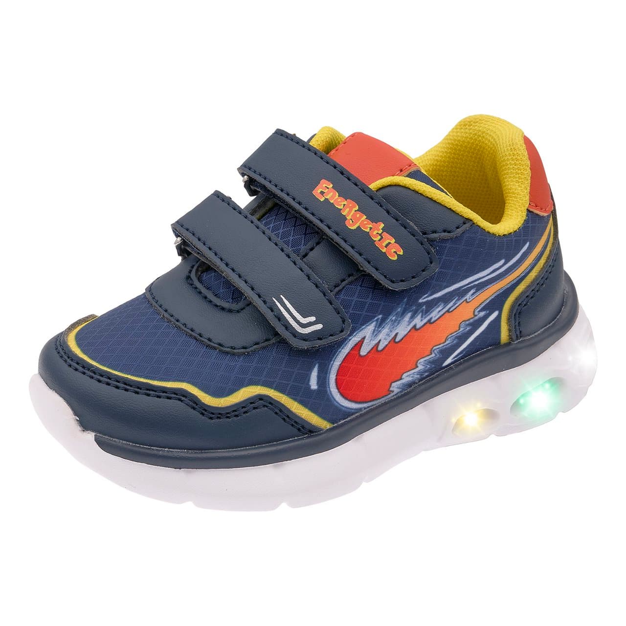 Sneakers bambino unisex Chicco Light Ciclope blu con stampa a fulmine e LED multicolore nel tallone che si accendono al passo. | Chicco