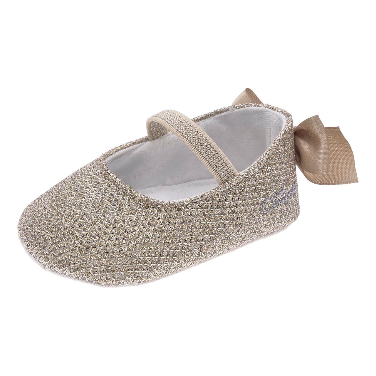 Ballerina bambina Ocet gialla in tessuto glitterato con fiocco in raso regolabile e elastico in lurex, modello unisex Chicco. | Chicco