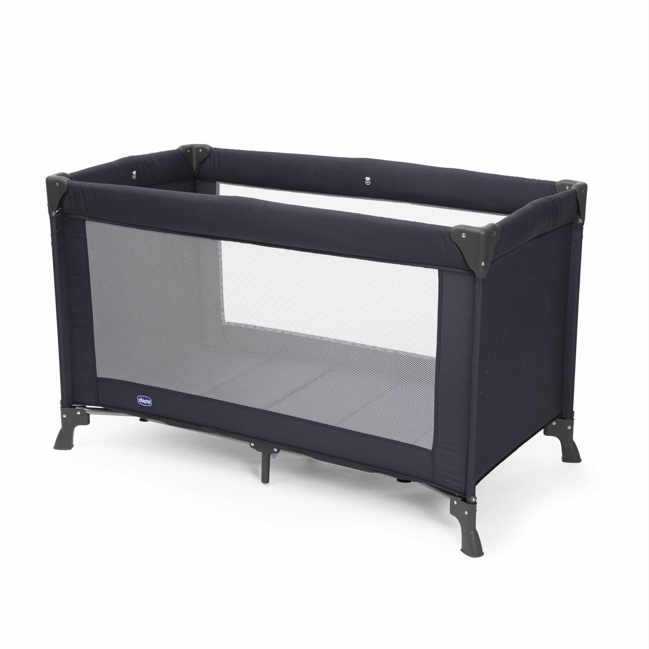 Lettino da viaggio Chicco Good Night blu, pieghevole a ombrello, con finestre in rete per ventilazione e struttura sicura per neonati e bambini fino a 4 anni. | Chicco