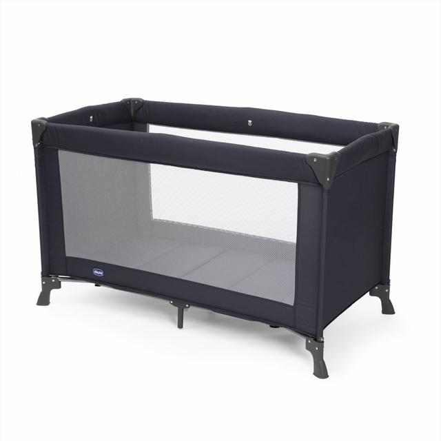 Lettino da viaggio Chicco Good Night blu, pieghevole a ombrello, con finestre in rete per ventilazione e struttura sicura per neonati e bambini fino a 4 anni. | Chicco