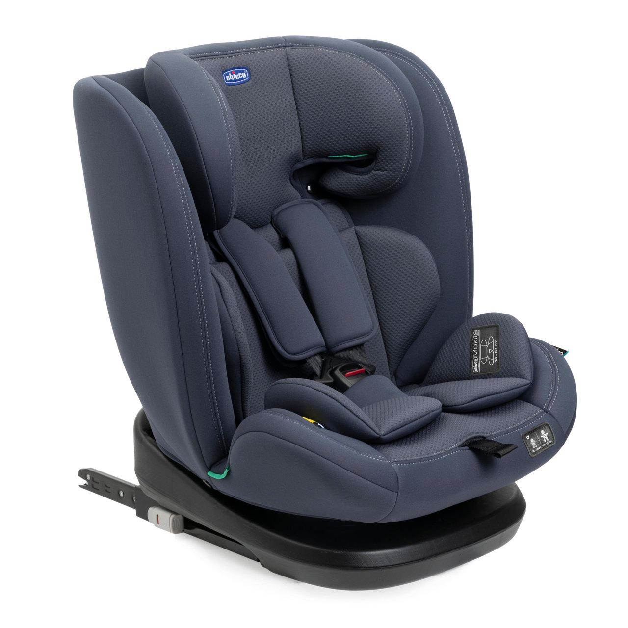 Seggiolino auto Chicco Mokita I-size nero, omologato ECE R129/04, per bambini da 15 mesi a 12 anni, con poggiatesta regolabile e cinture a 5 punti. | Chicco