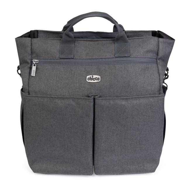 Borsa passeggino Chicco grigio unisex in tessuto di alta qualità con dettagli in metallo argentato e 11 tasche interne, ideale per ogni stagione. | Chicco