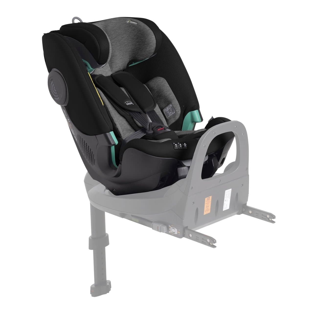 Seggiolino auto Chicco Fullseat 360 i-Size nero, utilizzabile dai 61 ai 150 cm, con inserti in bambù traspirante. | Chicco