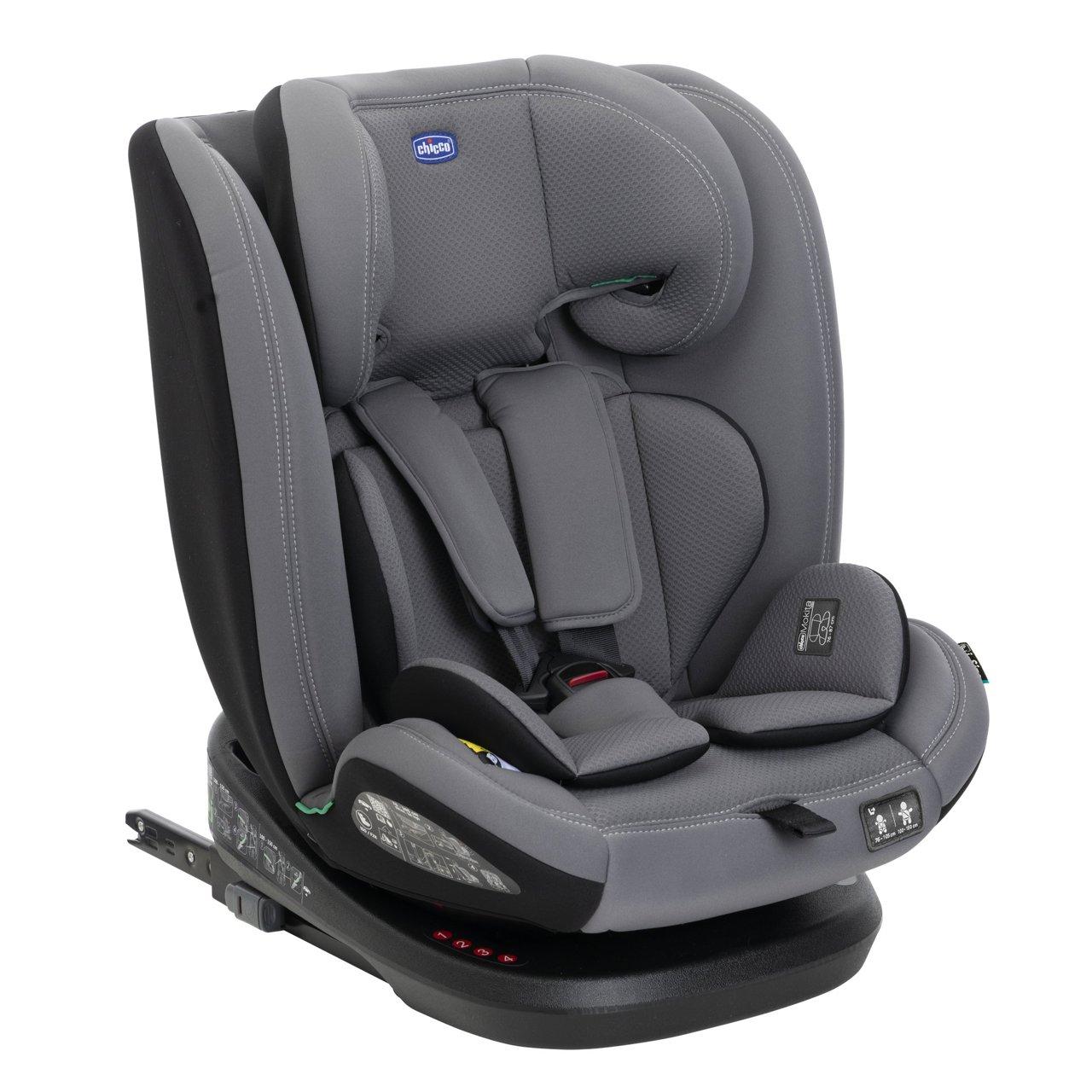 Seggiolino auto Chicco Mokita I-size nero, omologato ECE R129/04, per bambini da 15 mesi a 12 anni, con poggiatesta regolabile e cinture a 5 punti. | Chicco
