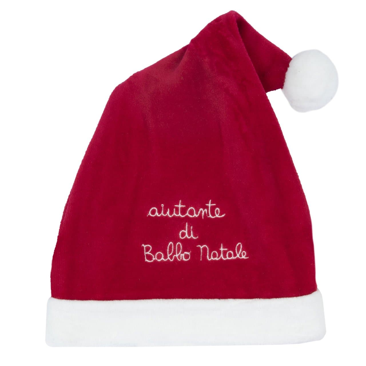 Cappello Natale Chicco unisex rosso in ciniglia con pom pon e grafica ricamata, ideale per neonati e bambini da 0 a 2 anni. | Chicco