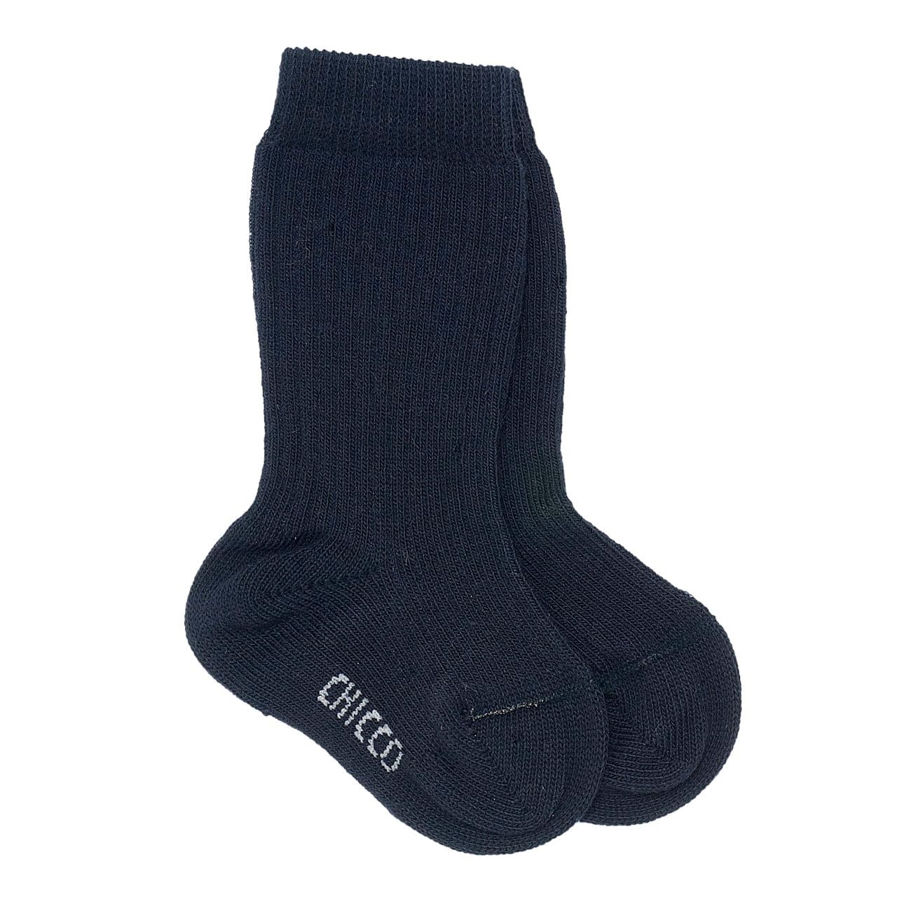 Calzini gambaletto unisex Chicco blu in misto cotone con lavorazione jacquard a costine verticali, ideali per autunno/inverno. | Chicco