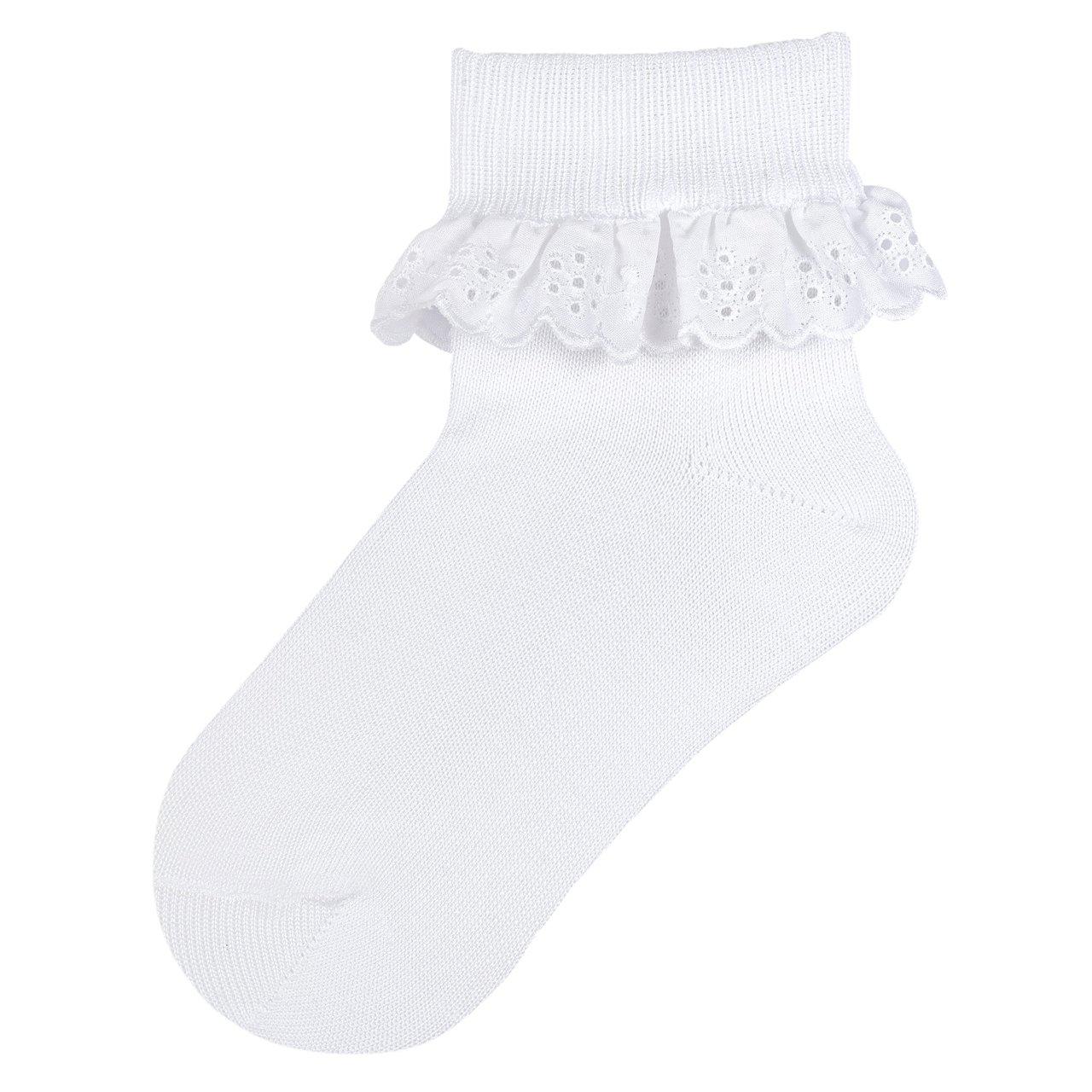 Calzini bianchi Chicco per bambina con volant in Sangallo, misto cotone mercerizzato, ideali per primavera/estate e occasioni speciali. | Chicco