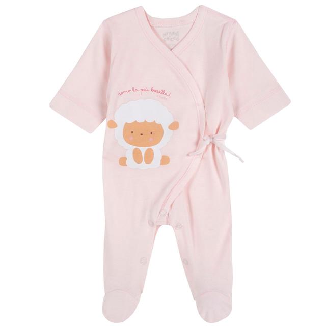 Tutina neonata prematura Chicco in morbido cotone rosa, con apertura incrociata e bottoncini automatici, ideale per tutte le stagioni. | Chicco