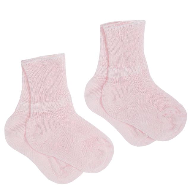 Set 2 calzini primi giorni Chicco in morbido cotone rosa, unisex, lunghezza piedino 8 cm, ideali per neonati. | Chicco