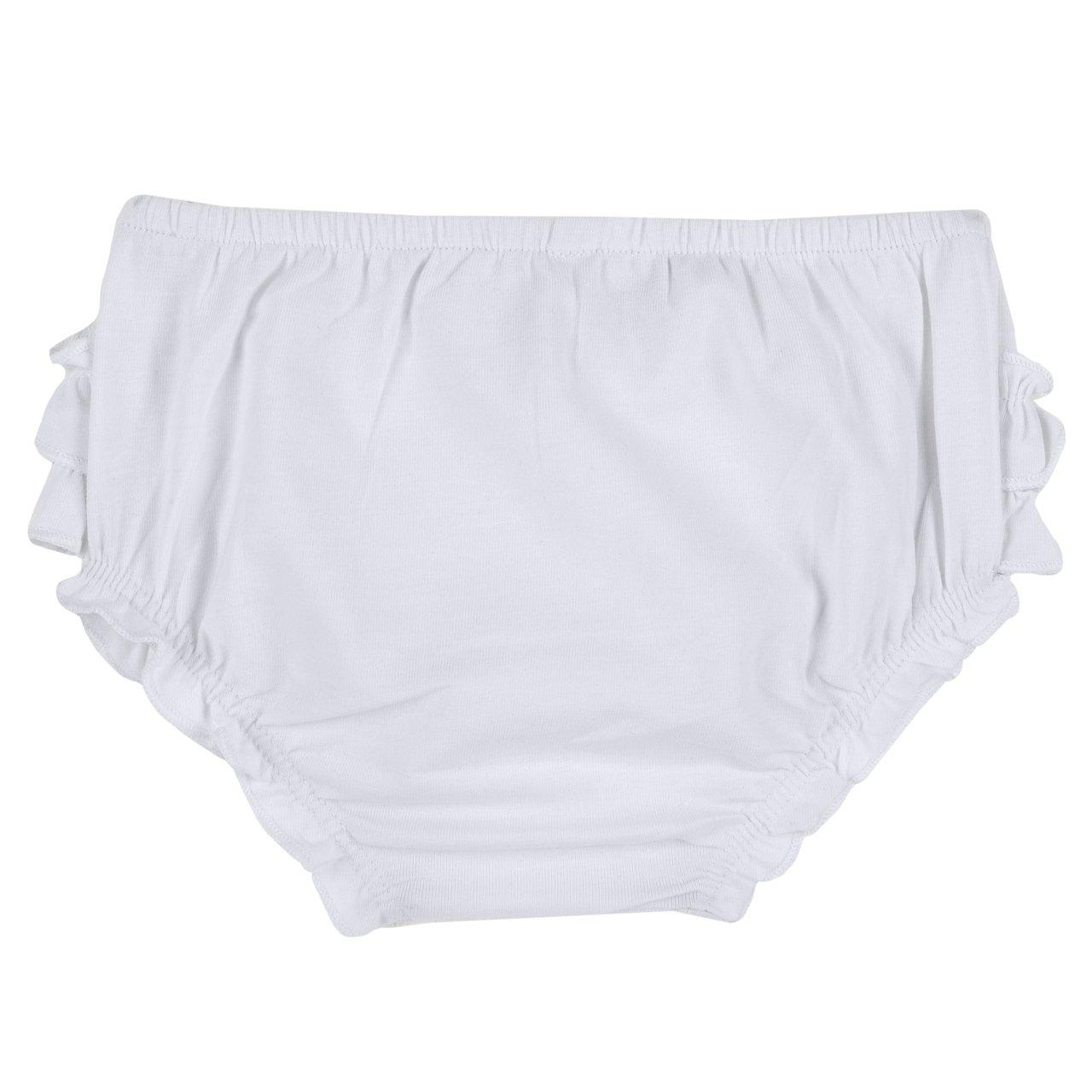 Culotte Chicco bianche in jersey elasticizzato per bambina con volants arricciati sul retro, cotone sostenibile Oeko-Tex. | Chicco
