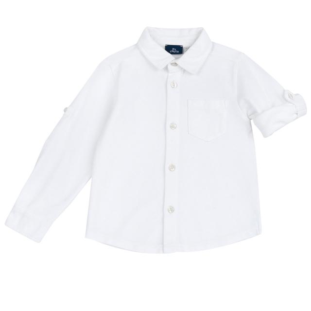 Camicia bianca a manica lunga in piquet di cotone per bambino Chicco, con colletto classico e chiusura a bottoni, ideale per primavera/estate. | Chicco