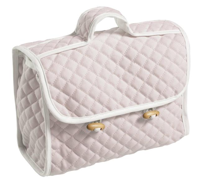 Borsa porta oggetti Chicco in cotone trapuntato rosa, con bordini a contrasto, manico e chiusura con bottoncini e alamari, ideale per l'uso quotidiano. | Chicco